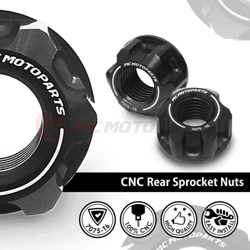 Vista 4 de MC MOTOPARTS Juego de tuercas de piñón trasero de carreras compatible con MT-07 MT-09/SP XSR 700 XSR 900 MT-09 Tracer FZ09 (negro)
