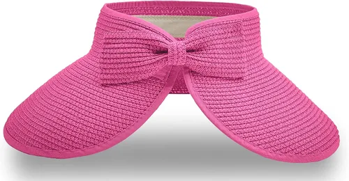 Vista 22 de Visera solar de paja para mujer, ala ancha, protección UPF 50+, sombrero de playa, ajustable, plegable, gorra de cola de caballo con correa