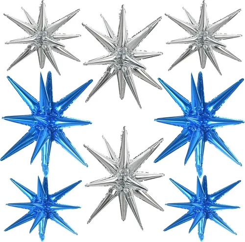 Vista 54 de TONIFUL 4 globos 4D enormes de estrella negra de 22 pulgadas, globos de aluminio de Mylar de estrella explosión para suministros de fiesta, telón