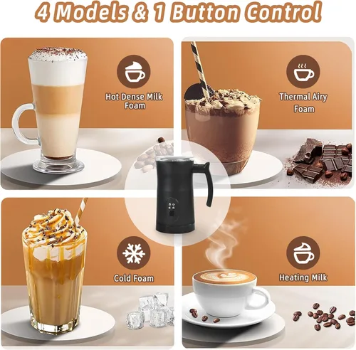 Vista 4 de VRORFUN Espumador de leche eléctrico y vaporizador, espumador de leche automático 4 en 1 y calentador calentador, máquina de espuma de leche