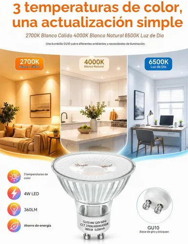 Vista 2 de SerBion Paquete de 6 bombillas LED GU10 que cambian de color, bombillas de 4 W para iluminación empotrada, iluminación de pista, luces de acento