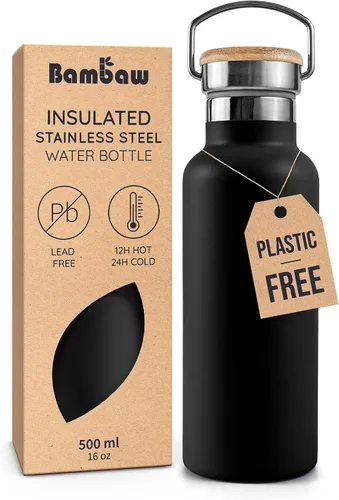 Vista 42 de Bambaw Botella de agua de acero inoxidable de 12 onzas, azul Egeo, 350 ml, de doble pared aislada, a prueba de fugas, apta para lavavajillas, sin