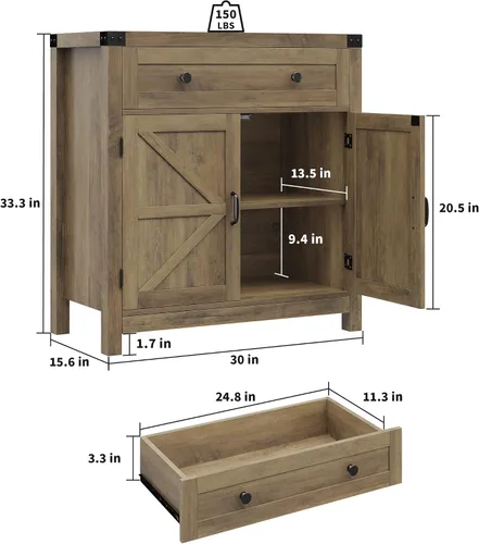 Vista 3 de HOSTACK Coffee Bar Cabinet, Kitchen Storage Cabinet, Modern Farmhouse Buffet Sideboard with Drawer and Adjustable Shelf, Barn Door Accent Cabinets