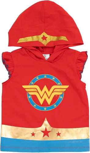 Vista 3 de DC Comics Camiseta sin mangas para niñas de la Liga de la Justicia Wonder Woman y Dolphin Active French Terry Shorts de niño a niño grande