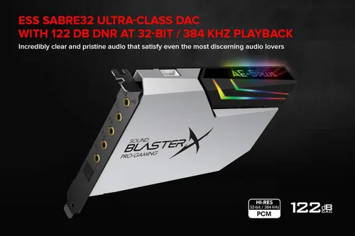Vista 5 de [Renovado] Creative Sound BlasterX AE-5 Plus Pure Edition SABRE32 Ultra-Class Tarjeta de sonido y DAC para juegos PCI-e de 32 bits/384kHz con Dolby