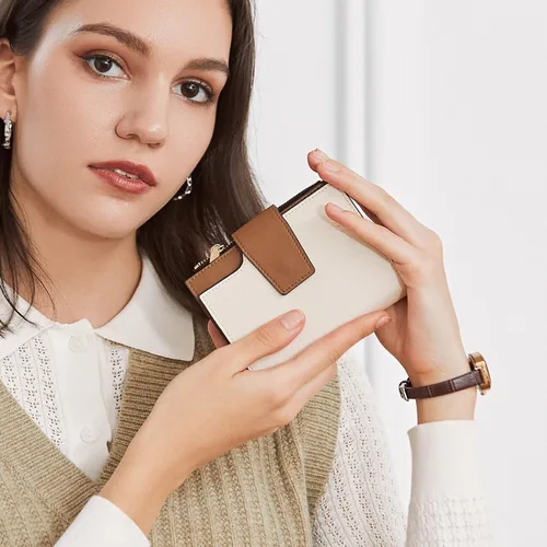 Vista 6 de AOLUC Carteras pequeñas para mujer de cuero auténtico con bolsillo de bloqueo RFID cartera delgada para mujer tarjetero de viaje tarjetero