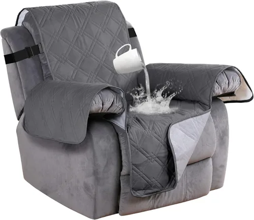 Vista 9 de Turquoize Funda impermeable para silla reclinable pequeña para mascotas reclinables, fundas acolchadas para sofá para cuero antideslizante Beige