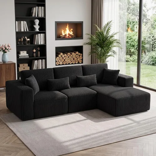 Vista 10 de Sofá modular de 110 pulgadas, sofá modular de pana en forma de L sin hueso con diván, moderno sofá de asiento profundo tapizado para sala de estar