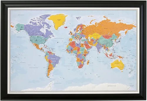 Vista 24 de Póster personalizado en lienzo enrollado con mapa del mundo, arte de pared con chinchetas – Grande 24" x 36" mapa del mundo de océanos azules