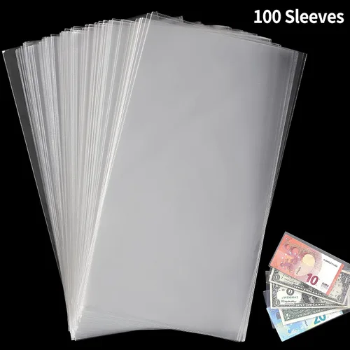 Vista 4 de Uncle Paul 100 piezas de billetes de dólar con caja de almacenamiento, fundas de papel transparente para moneda y fundas de colección de dinero
