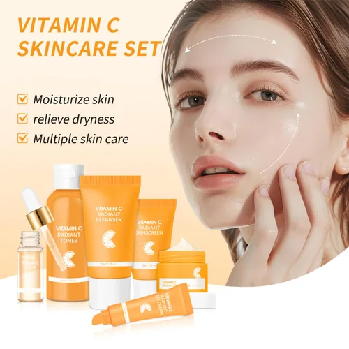 Vista 5 de Baorder Juego de 6 piezas de cuidado de la piel hidratante con vitamina C, kit de cuidado facial que incluye suero, crema facial, crema para ojos