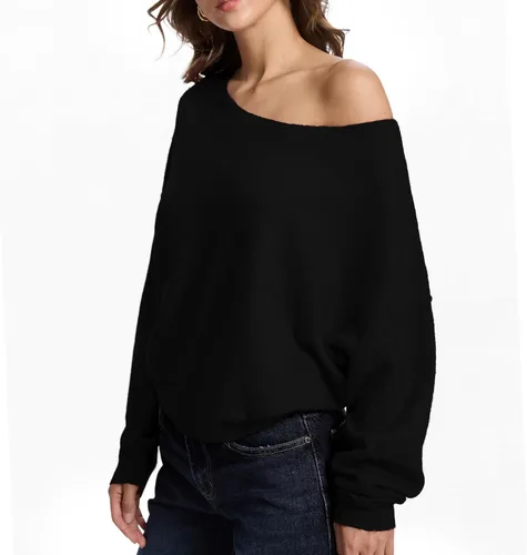Vista 5 de FAlABLE - Suéter para mujer con hombros descubiertos y cuello barco, pullover holgado de manga larga, acogedor de punto, para otoño e invierno, tops