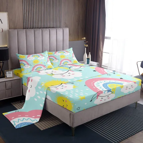 Vista 10 de Erosebridal Juego de sábanas de fresa, tamaño individual, diseño de fresa rosa para niñas y niños, sábana bajera ajustable de frutas tropicales