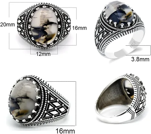 Vista 8 de Anillo de plata de ley 925 maciza para hombre, piedra de ónix oceánico, anillo punk de alta joyería estilo turco