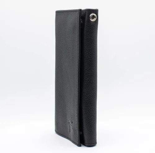 Vista 7 de Cartera larga de cuero genuino para hombre, triple cubierta de chequera, bloqueo RFID, múltiples ranuras para tarjetas, bolsillo con cremallera