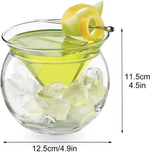 Vista 2 de Juego de 2 vasos de Martini sin tallo de 9 onzas con enfriador, juego de servidor de caviar de vidrio con cuenco de servidor, vaso de cóctel