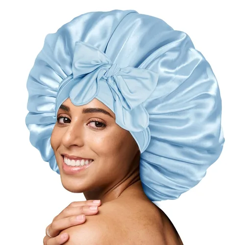 Vista 9 de BONNET QUEEN - Gorro de seda para dormir de BONNET QUEEN, gorro de satén para dormir con banda de amarre ajustable, para cabello rizado, de una sola