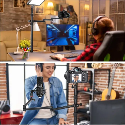 Vista 5 de NEEWER Kit de Soporte de Cámara Mejorado con Brazo de Boom Telescópico de Tres Pliegues (Carga Máxima 2lb), Soporte de Escritorio Telescópico