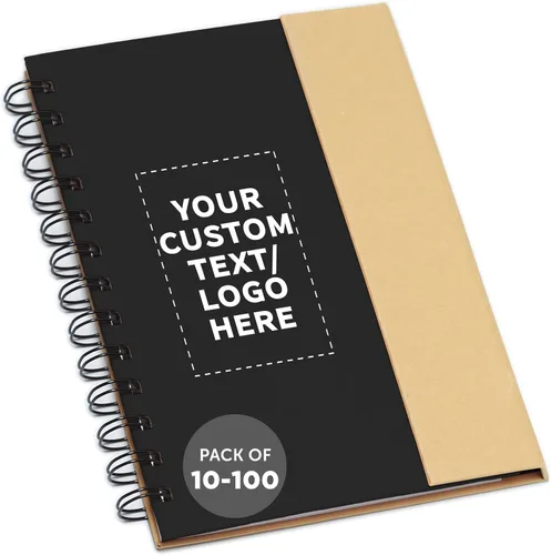 Vista 2 de DISCOUNT PROMOS Juego de 1 cuadernos de espiral ecológicos personalizados con bolígrafos, paquete personalizado a granel, perfecto para negocios