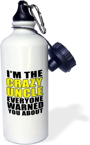 Vista 2 de 3dRose Botella de agua deportiva "Im The Crazy Uncle Everyone Warned You About Yellow", 21 onzas, color blanco