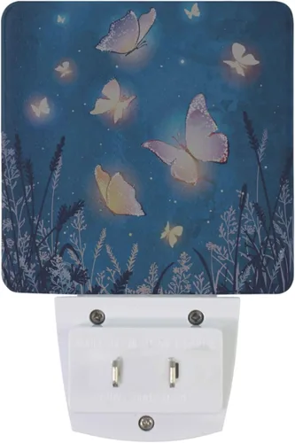 Vista 4 de Juego de 2 luces nocturnas de mariposa mágica, con diseño de mariposas, estrellas, enchufables, luces nocturnas LED automáticas, lámpara con sensor