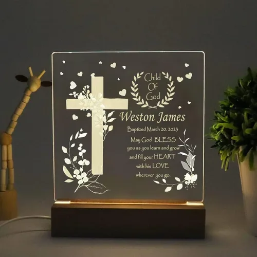 Vista 2 de Luz nocturna personalizada para niños, regalos de bautismo religioso, regalos de bautizo, regalo de dedicación, luz nocturna para guardería, luz