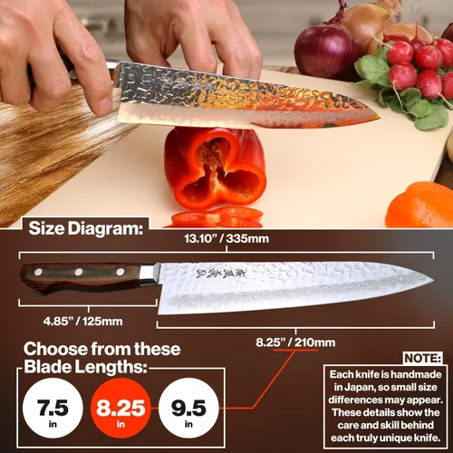 Vista 3 de Yoshihiro VG10 Cuchillo de chef japonés Gyuto de Damasco martillado de 16 capas (7'' (180mm))