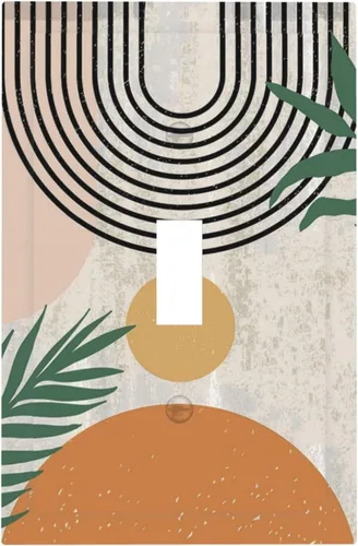 Vista 32 de Placa de pared eléctrica de 1 gang sin dispositivo en blanco, bohemio naranja vintage años 70 60s beige amanecer puesta de sol mediados de siglo
