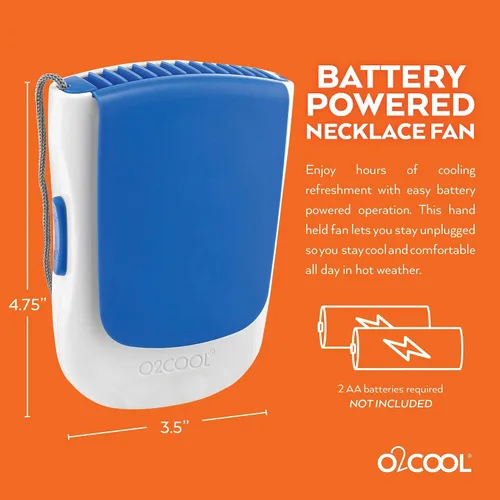Vista 6 de O2COOL Ventilador de collar de lujo, alimentado por pilas, ventilador de refrigeración personal manos libres con cordón ajustable, soporte de mesa +