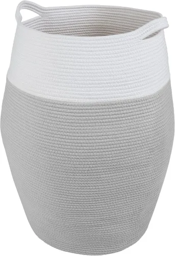 Vista 8 de Home-Complete - Cesta de lavandería curvada de cuerda de algodón con asas para sala de estar, dormitorio, baño, guardería y almacenamiento