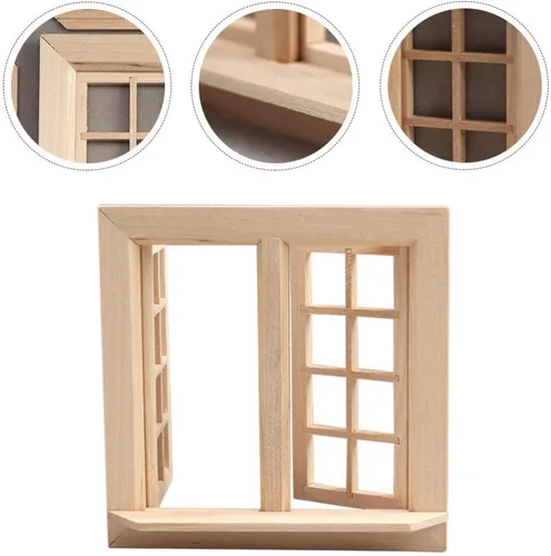 Vista 8 de Toyvian Ventana de casa de muñecas, 1: marco de ventana de madera en miniatura a escala 12, accesorio de muebles de casa de muñecas para decoración
