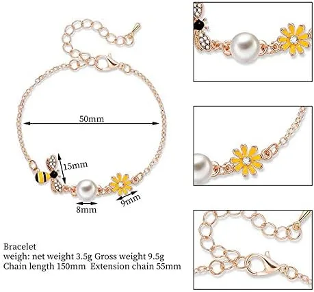 Vista 2 de Eiffy Pulseras de girasol de abejorro de miel amarilla con circonita cúbica para mujer, palmeras de coco, sandía, joyería