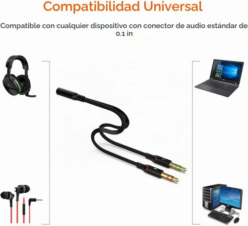 Vista 6 de Maeline Adaptador de auriculares para computadora de 0.138 in hembra a 2 doble cable divisor de audio macho de 0.138 in, micrófono, conector