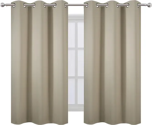 Vista 2 de LEMOMO Cortinas opacas beige de 34 x 54 pulgadas de largo, juego de 2 paneles de cortina, cortinas opacas con aislamiento térmico para oscurecer