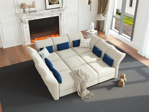 Vista 45 de LLappuil Sofá seccional beige con almacenamiento, sofás modulares de pana para sala de estar con apoyabrazos ajustables, cojines de felpa gruesos, 6