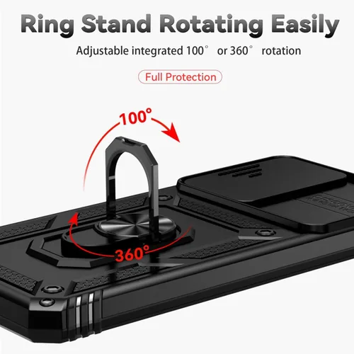Vista 5 de Funda para Redmi Note 12 5G, Poco X5 5G 22111317PG Funda con protector de pantalla de vidrio templado y cubierta de cámara deslizante, soporte