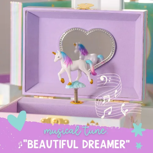 Vista 2 de Joyero musical de unicornio para niñas, caja de música para niños con unicornio giratorio, regalos de cumpleaños de unicornio para niñas pequeñas