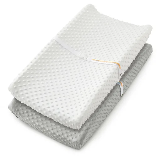 Vista 11 de Homiest Paquete de 2 fundas para cambiador, sábanas blancas y beige, tela de vellón ultra suave, tela de lunares minky, funda transpirable y cómoda