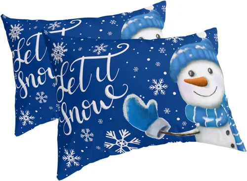 Vista 16 de Fundas de almohada de tamaño estándar de muñeco de nieve, 2 paquetes de fundas de almohada suaves para cama, fundas decorativas para sofá de cuerpo