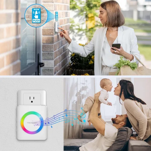 Vista 7 de TECKNET Timbre inalámbrico, timbre de puerta 0-120dB, alcance inalámbrico de 1300 pies, timbres para aulas resistentes al agua IP65, 60 sonidos