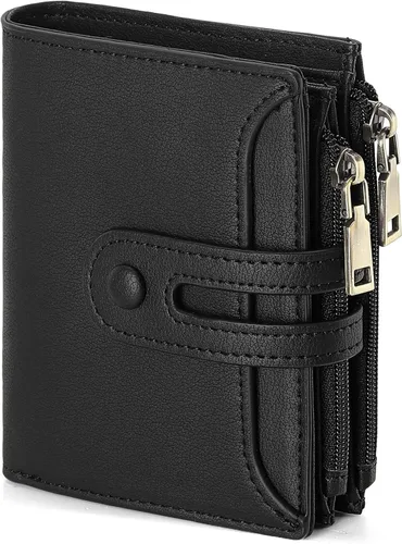 Vista 10 de GAEKEAO Cartera pequeña para mujer, de dos pliegues con bloqueo RFID, estuche para tarjetas de crédito con bolsillo con cremallera, A-Negro, Classic
