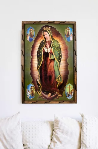 Vista 4 de Mrcjsales: imagen de Nuestra Señora de Guadalupe con imágenes en la esquina en marco rústico, pintura al óleo, 24 x 36 pulgadas, 13 x 18 pulgadas