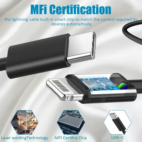 Vista 6 de Cargador de iPhone de 10 Pies 14 13 12 11 Carga Rápida, Cargador de iPhone USB C de 30W Tipo C con Cable USB C a Lightning Extra Largo para iPhone