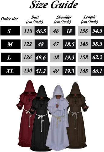 Vista 7 de Disfraz de monje medieval para Halloween, disfraz con capucha
