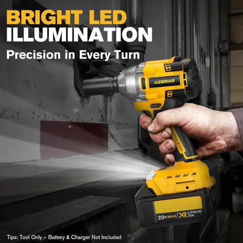 Vista 7 de Llave de impacto inalámbrica para batería DeWalt, 500 Nm (369 pies-libras) pistola de impacto sin escobillas de 1/2 pulgada y 1/4 pulgadas
