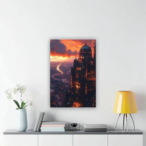 Vista 6 de XAHOR Sci-Fi Steampunk Canvas Wall Art – Cyberpunk Retro City at Dusk Canvas Poster Wall Art Decor Print Picture Paintings for Living Room Bedroom