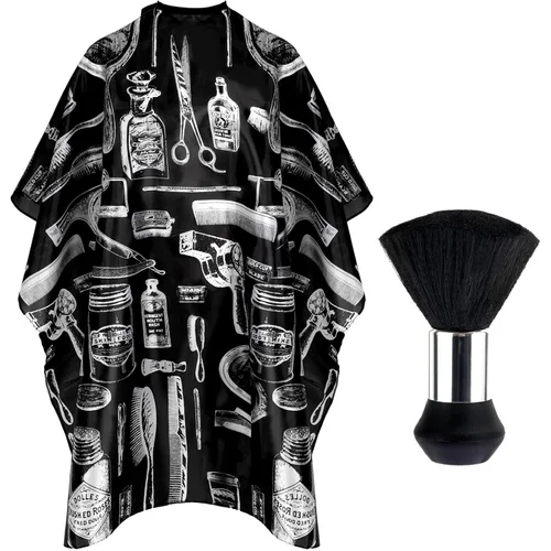 Vista 9 de FEBSNOW Kit de capa de corte de cabello, capa de peluquería profesional con cepillo para el cuello para adultos, capa impermeable con cierre