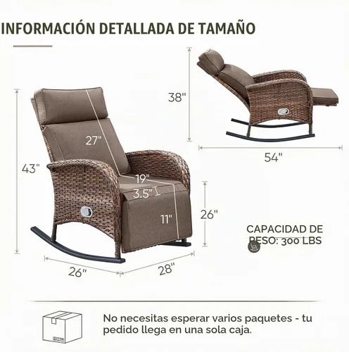Vista 2 de Belord Zero Gravity - Silla reclinable giratoria para patio, silla de mimbre para exteriores con respaldo ajustable y reposapiés, sillas mecedoras