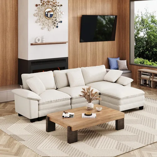 Vista 48 de Sofá seccional en forma de U de 123 pulgadas con cojines tipo nube, juego de sofá modular de asiento profundo con 5 asientos y 2 otomanos, brazos
