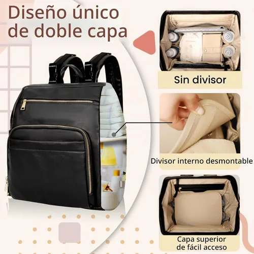 Vista 2 de Omanmoli - Bolsa de pañales de cuero grande para bebé, bolsa de viaje Negro